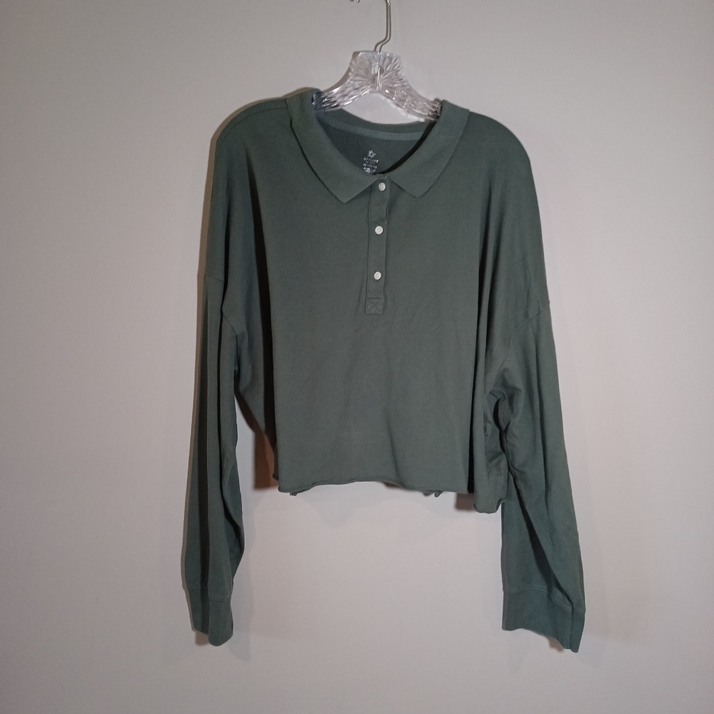 Offline by aerie  Long Sleeve Cropped Polo Shirt Green Size XXL